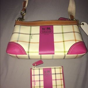 Coach winter white plaid purse and wallet